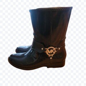 Michael Kors Boots Womens 7 Black Fulton Iconic Harness Short Rain Boots